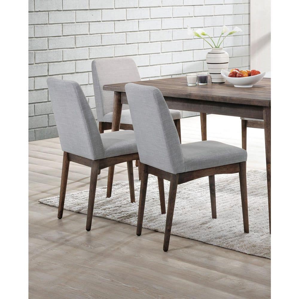 Shawn Mid-Century Grey + Brown Fabric Upholstered Dining Chairs, Natural (Set of 2)