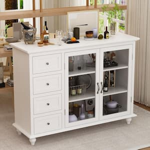White Wooden Sideboard, Food Pantry, Wine Cabinet, Storage Cabinet with 4 Drawers and 3 Shelves