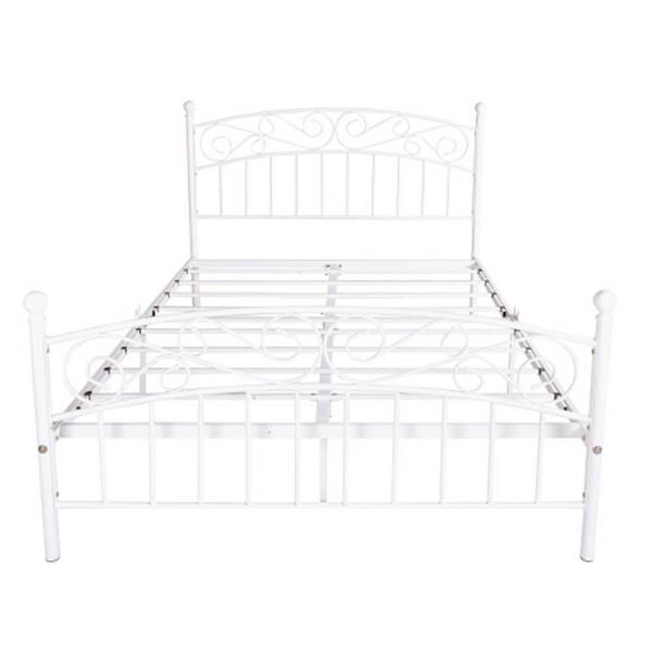 ZIRUWU Metal Bed Frame Platform Mattress Foundation with Headboard and Footboard, Queen White