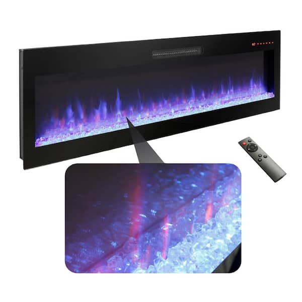 60 in. Wall Mount Electric Fireplace in Black with Tempered Glass