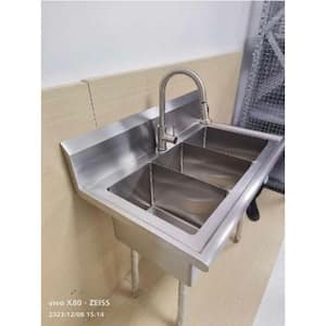 38 in. W x 24 in. D Freestanding Stainless Steel 3-Compartment Commercial Laundry/Utility Sink with Faucet and Drain