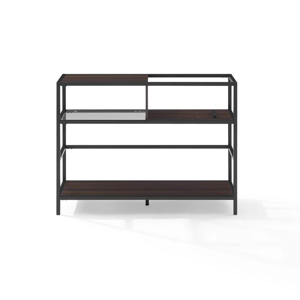 Provo Matte Black and Brown Record Storage Console with Turntable Shelf