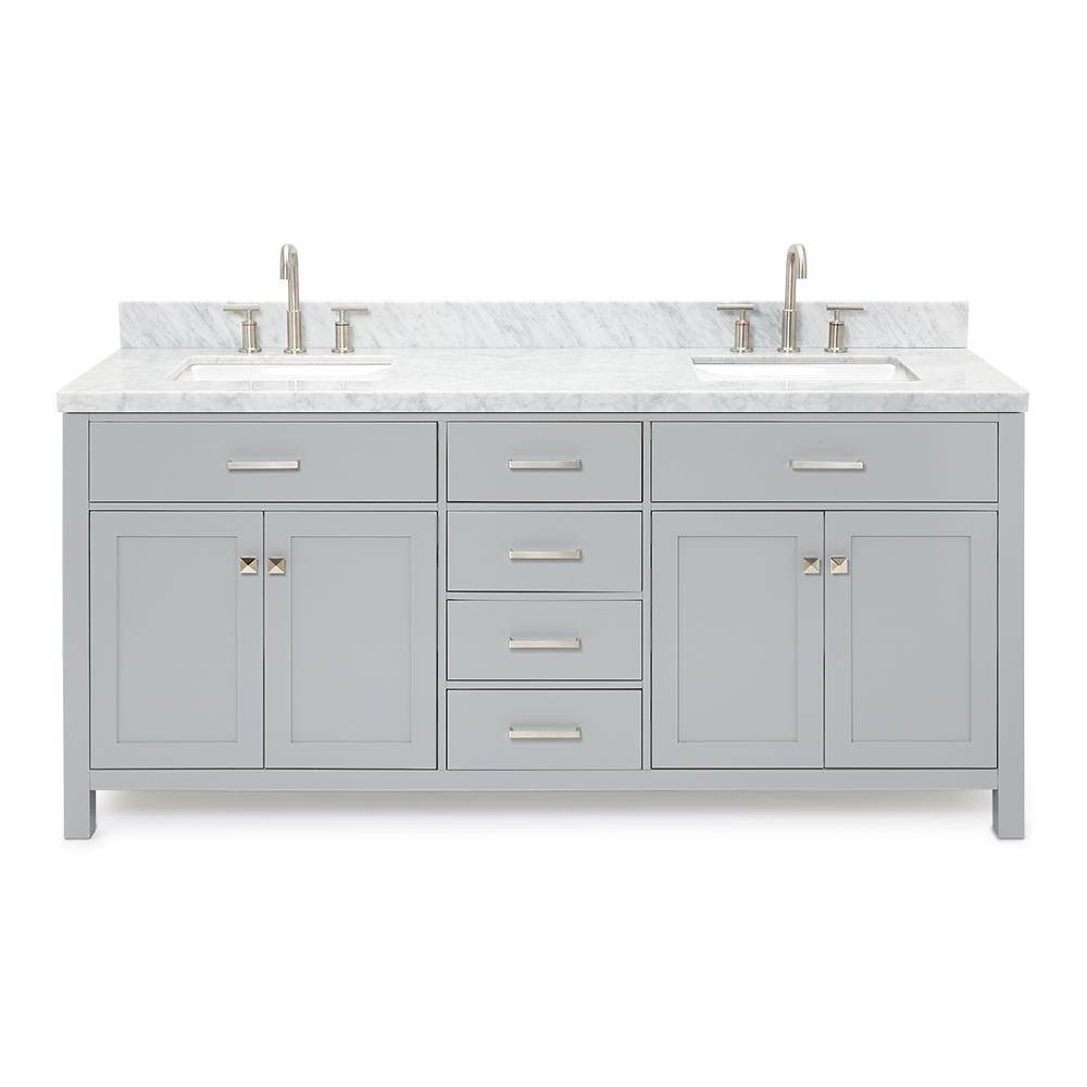 Grey Double Freestanding Vanity with White Marble Top