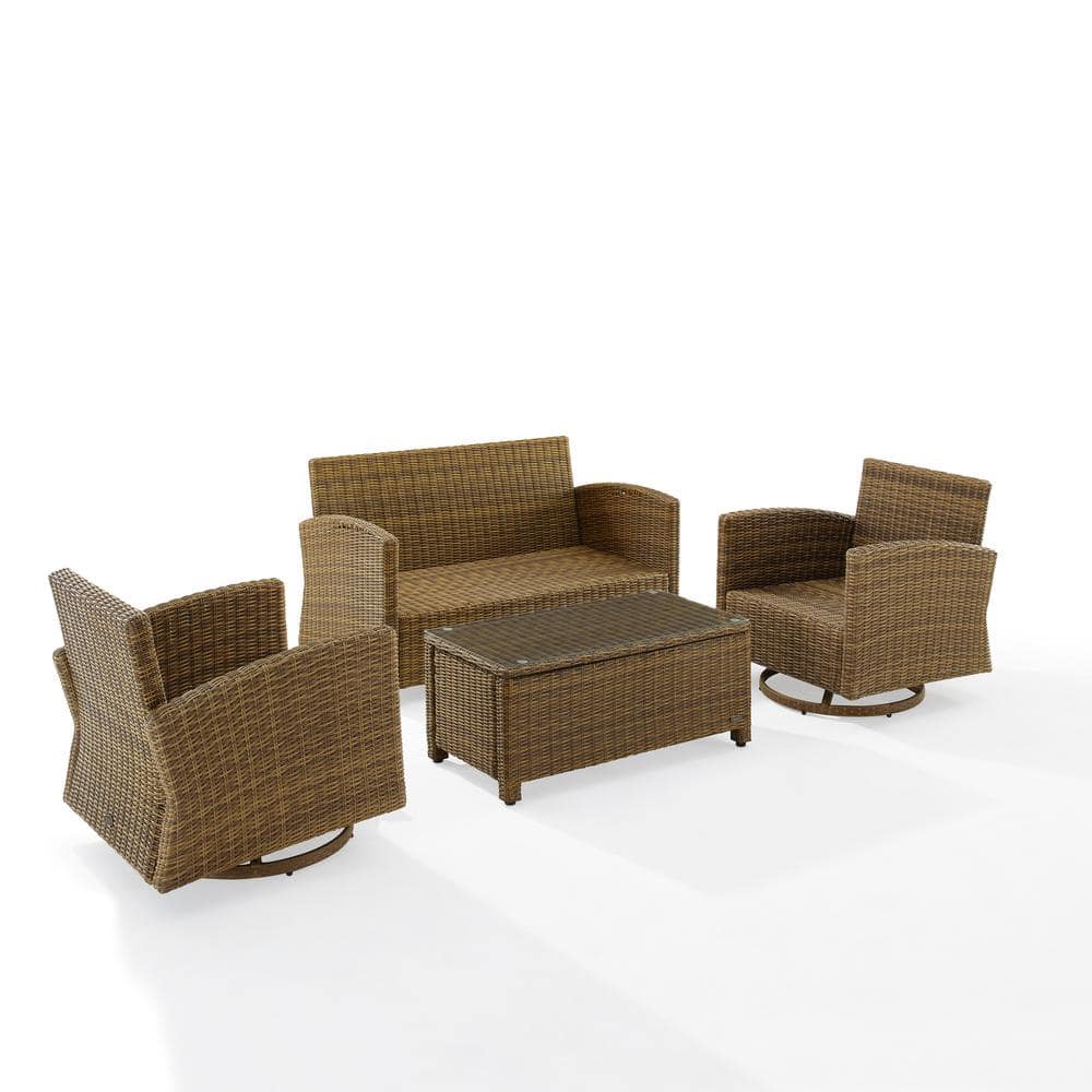 Bradenton 4-Person Weathered Brown Outdoor Conversation Set with Sunbrella White Cushions