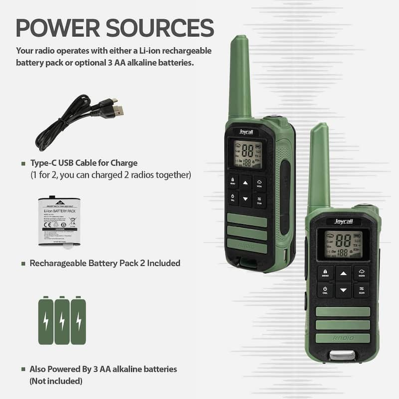 Outdoor 3 Mile Range Rechargeable Waterproof Digital 2-Way Radio with Charger Cable (2-Pack)