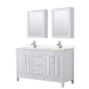 Daria 60 in. W x 22 in. D Double Vanity in White w/ Cultured Marble Vanity Top in Light-Vein Carrara w/ Basins& Med Cabs