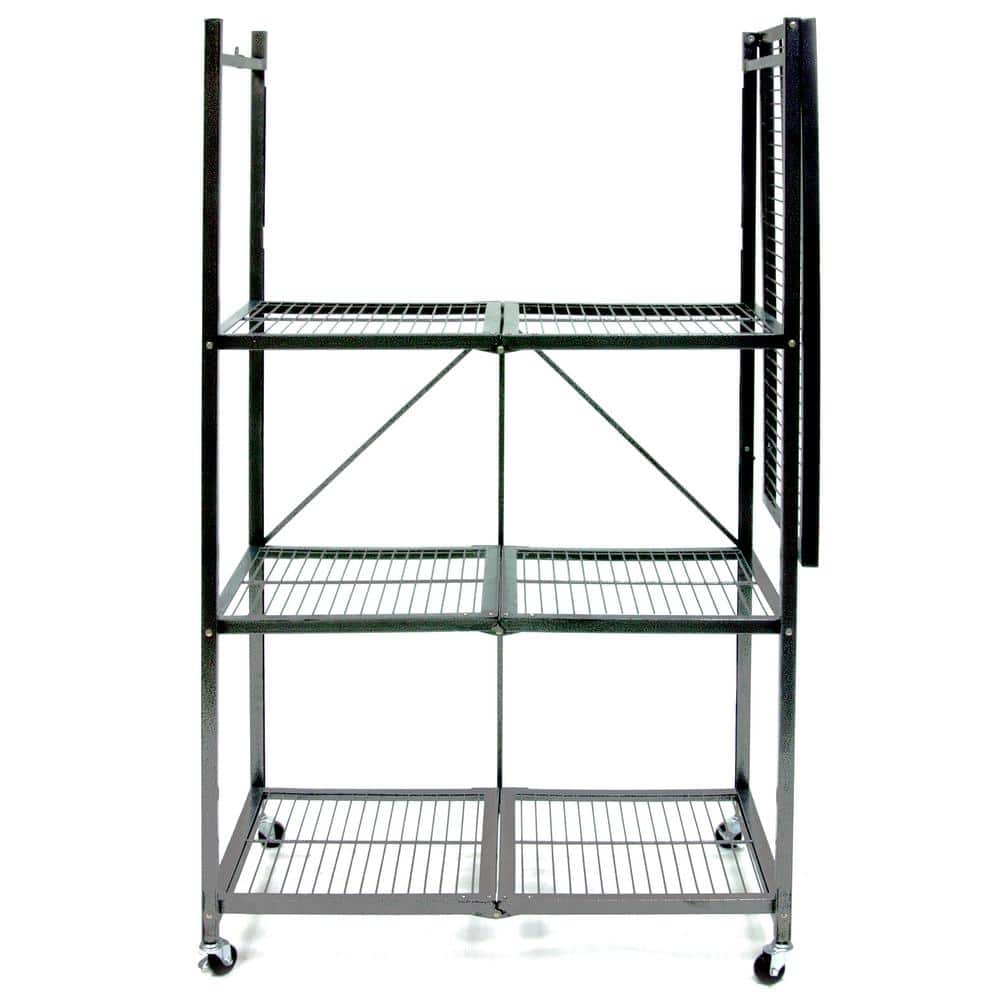 Pewter 4-Tier Foldable Wire Storage Rack with Wheels