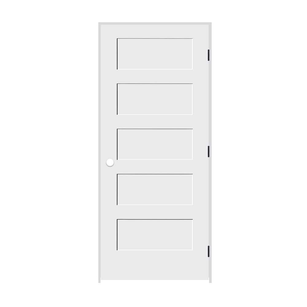 18 in. x 80 in. 5 Panel Left Hand Solid Wood Primed White MDF Single Prehun