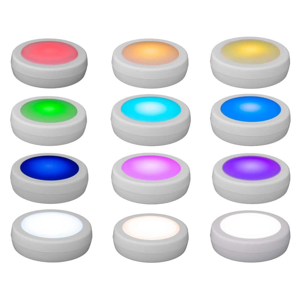 White Battery Powered LED Puck Light with Remote, 2-Pack
