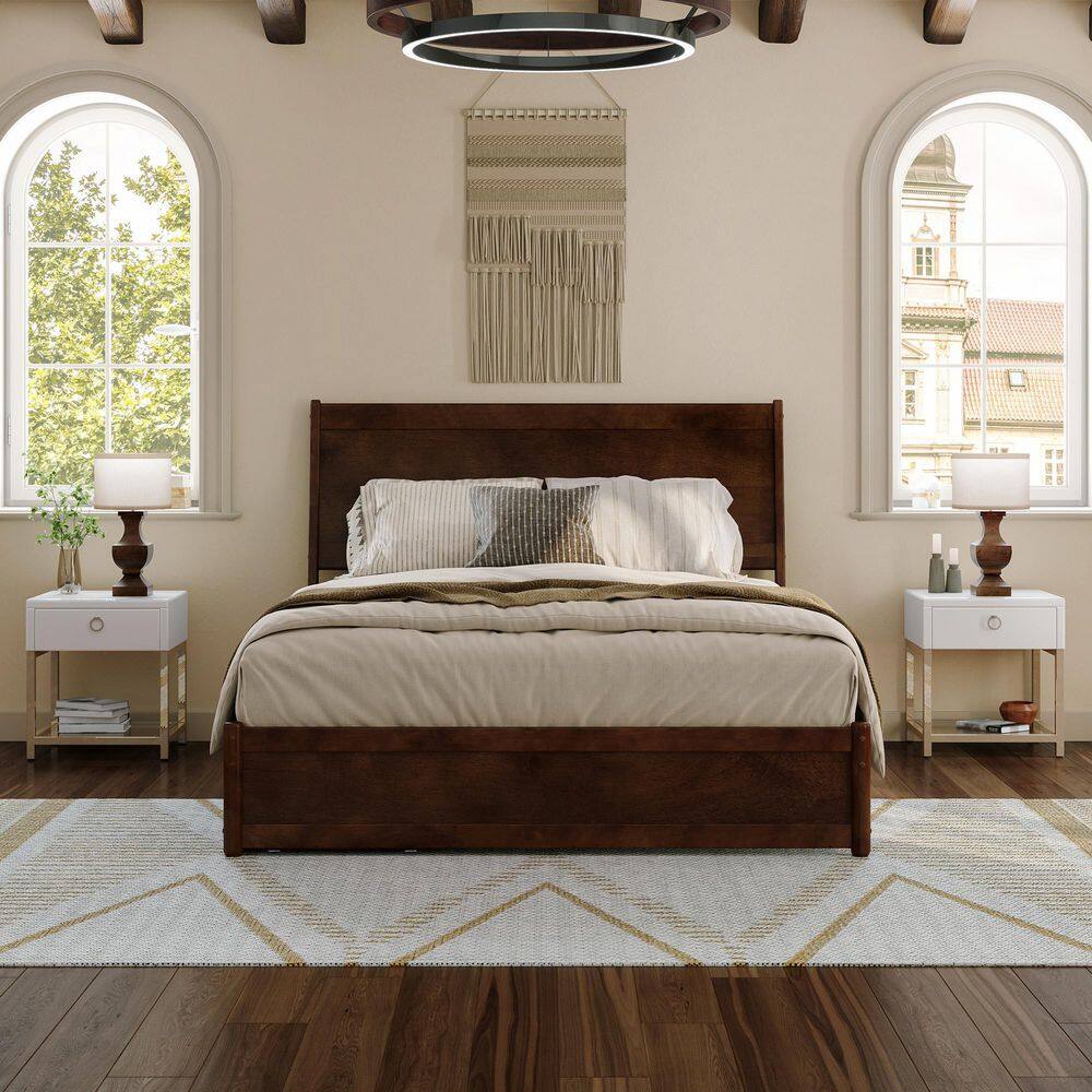 Casanova Queen Dark Walnut Wood Platform Bed with Storage Drawers
