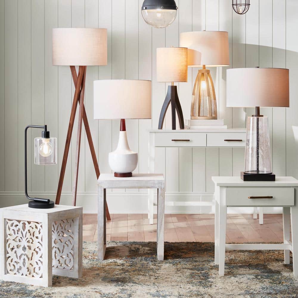 Kids' Voice-Controlled Tripod Lamp with Black Linen Shade