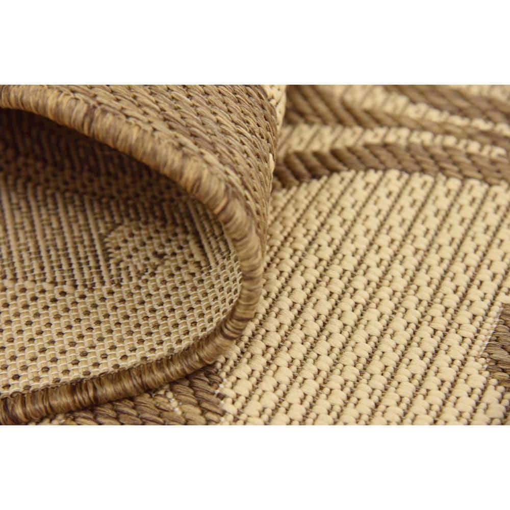 Brown and Beige Rectangular Synthetic Outdoor Area Rug