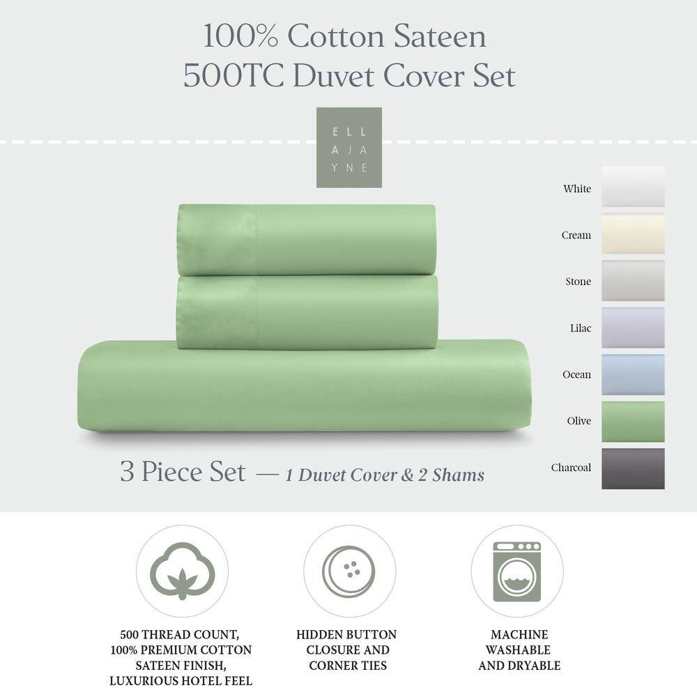 Ella Jayne Olive Cotton Sateen King/Cal King Duvet Cover Set