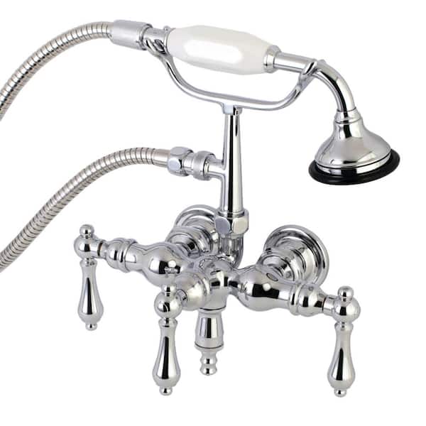 Kingston Brass Vintage 3-3/8 in. Center 3-Handle Claw Foot Tub Faucet with Handshower in Chrome