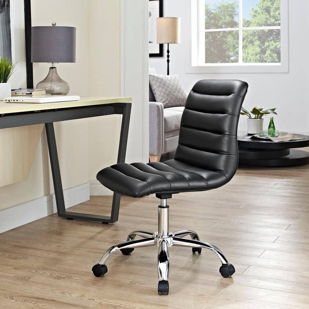 Polished Chrome Swivel Armless Office Chair in Black Vinyl