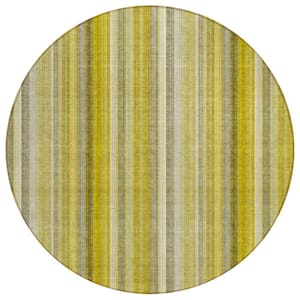 Chantille ACN543 Gold 8 ft. x 8 ft. Round Machine Washable Indoor/Outdoor Geometric Area Rug