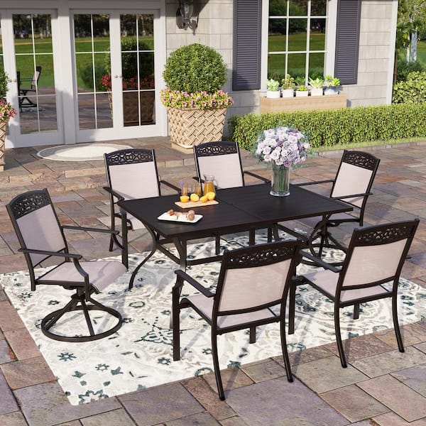 PHI VILLA 7-Pieces Metal Outdoor Patio Dining Set with Textilene ...