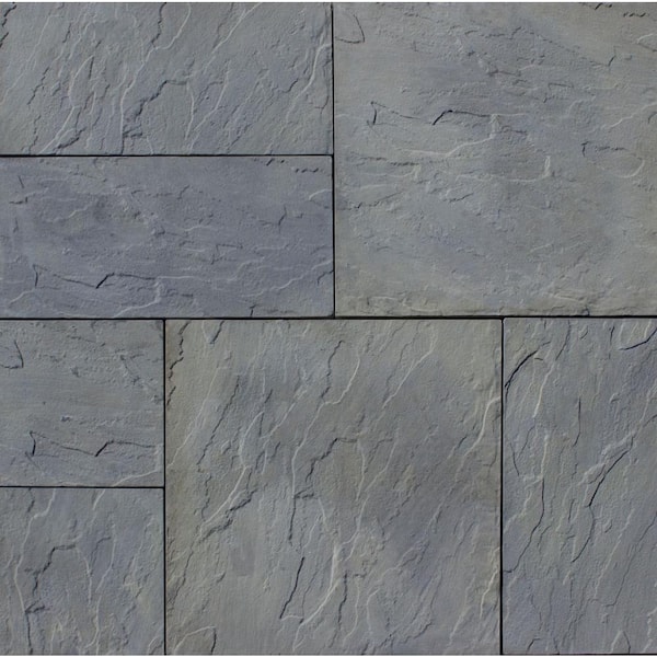 Nantucket Pavers Patio-on-a-Pallet 12in. x 24in. and 24in. x 24in. Concrete Gray Variegated Basketweave Yorkstone Paver(18 Pcs/48 Sq Ft)