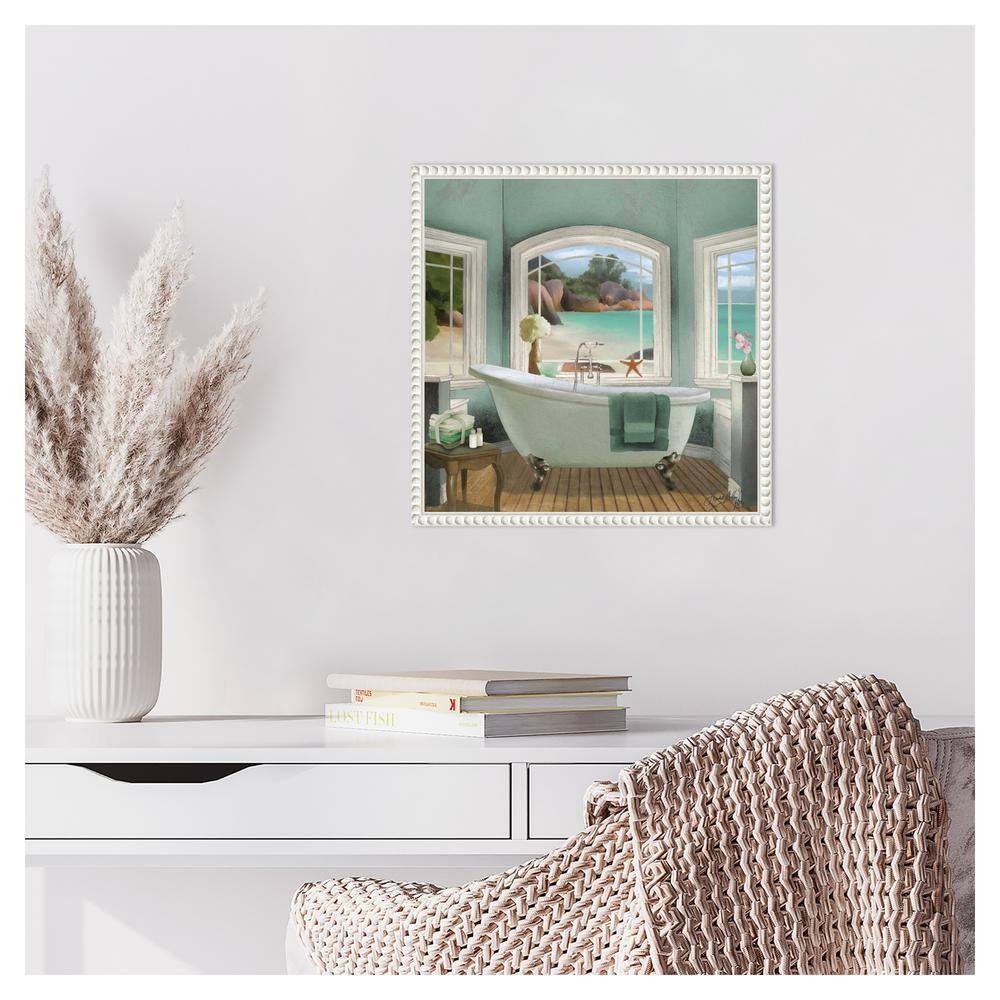 Oceanview Bath II White Framed Canvas Wall Art