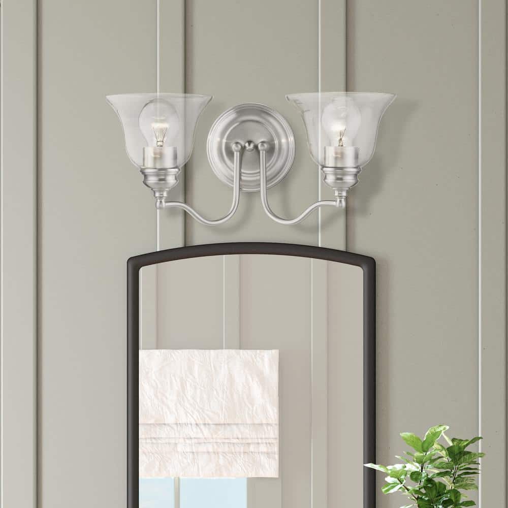 Moreland Brushed Nickel 2-Light Vanity Sconce with Hand Blown Clear Glass
