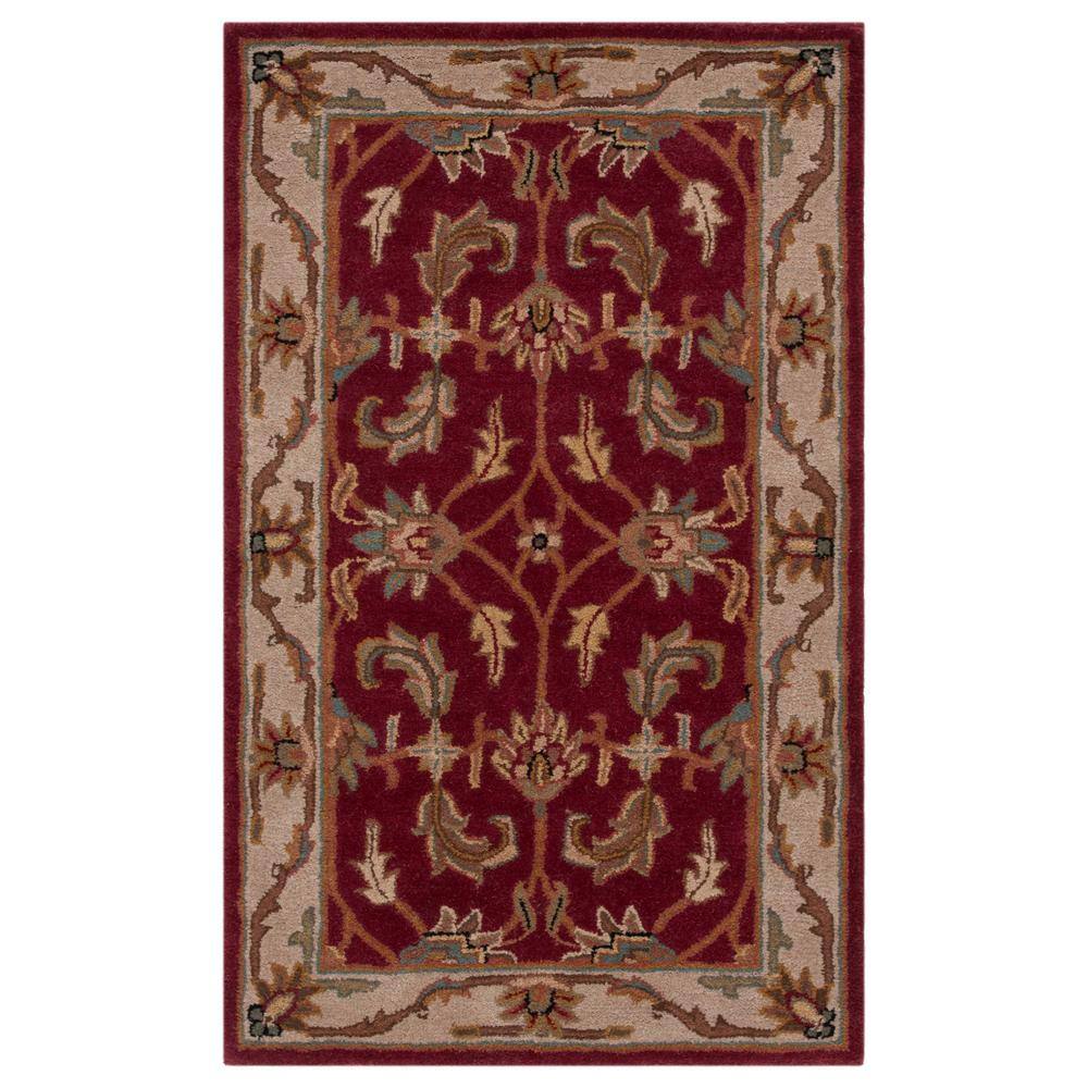 Red and Ivory Hand-Tufted Wool 4' x 6' Area Rug