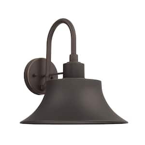 Brock 13 in. H 1-Light Oiled Bronze Outdoor Hardwired Barn-Style Wall Lantern Sconce with No Bulbs Included