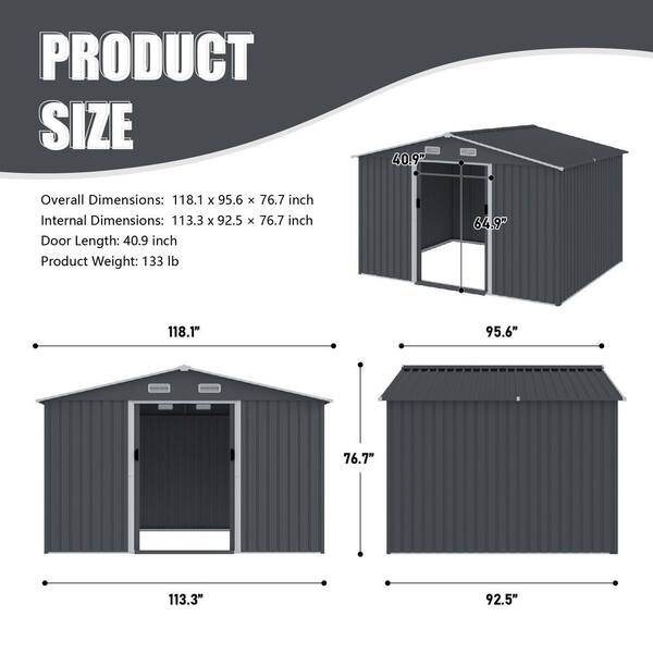 Zeus & Ruta 8 ft. W x 10 ft. D Metal Shed with Sliding Doors and