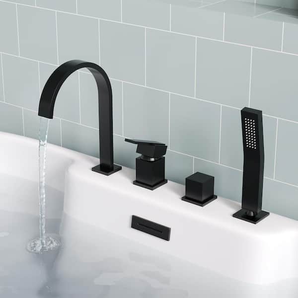 Double Handle 3-Spray Tub and Shower Faucet 2.4 GPM with Hand Shower in Matte Black Valve Included