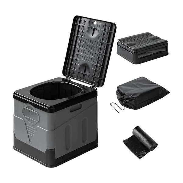 Misopily 5 Gal. Grey Portable Foldable Emergency Toilet Garbagecan for Camping Hiking Outdoor Storage with Lid and Trash Bags