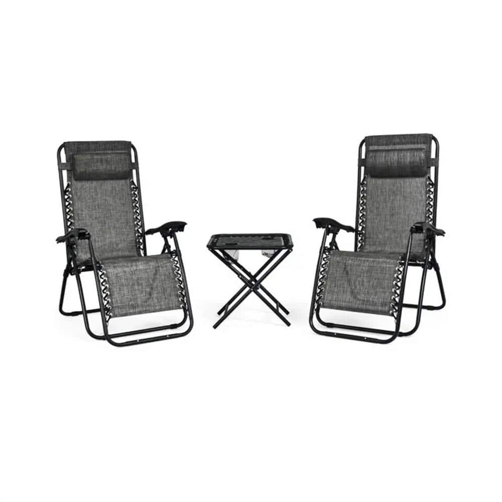Gray 3-Piece Metal Outdoor Lounge Chair without Sunshade without Cushion