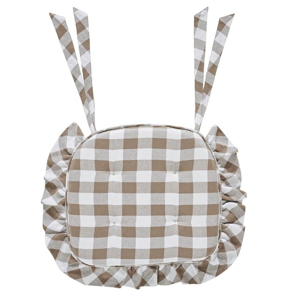 VHC BRANDS Annie Portabella, Soft White Buffalo Check Ruffled Chair Pad
