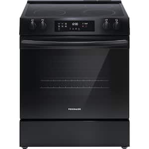 30 in. 5-Burner Element Slide-In Front Control Electric Range with Steam Clean in Black