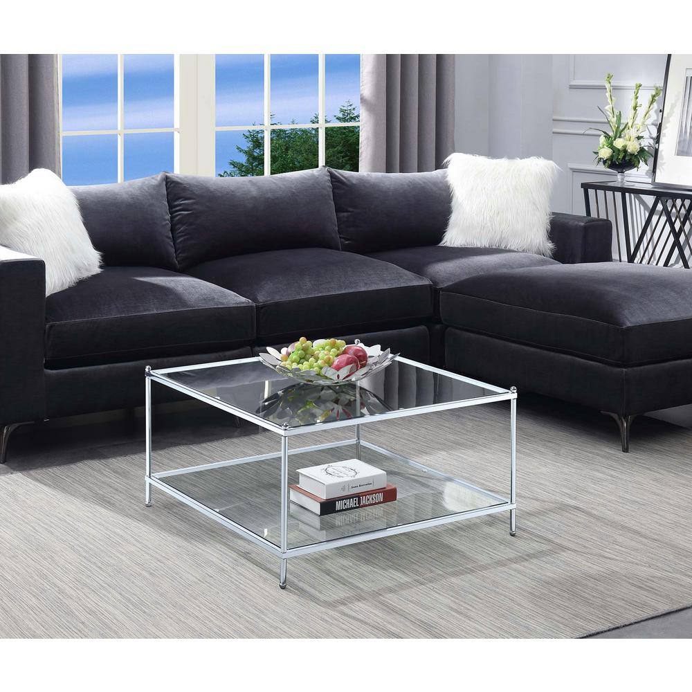 Royal Crest 32" Square Chrome & Glass Coffee Table