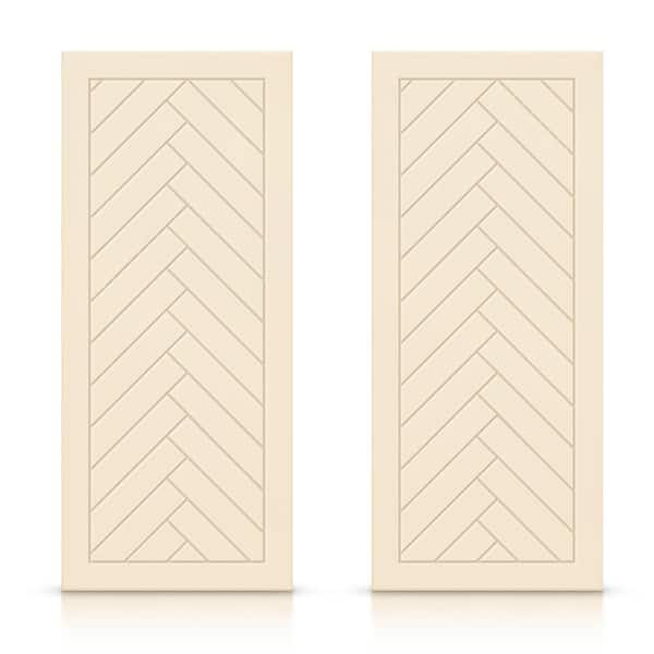 CALHOME 84 in. x 80 in. Hollow Core Beige Painted Composite MDF Interior Double Closet Sliding Doors