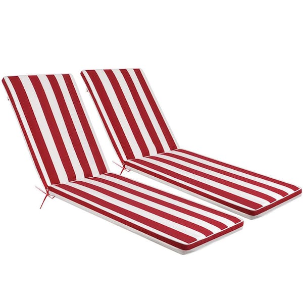 2-Piece Set Red/White Outdoor Lounge Chair Cushion Replacement Patio Furniture Seat Cushion Chaise Lounge Cushion
