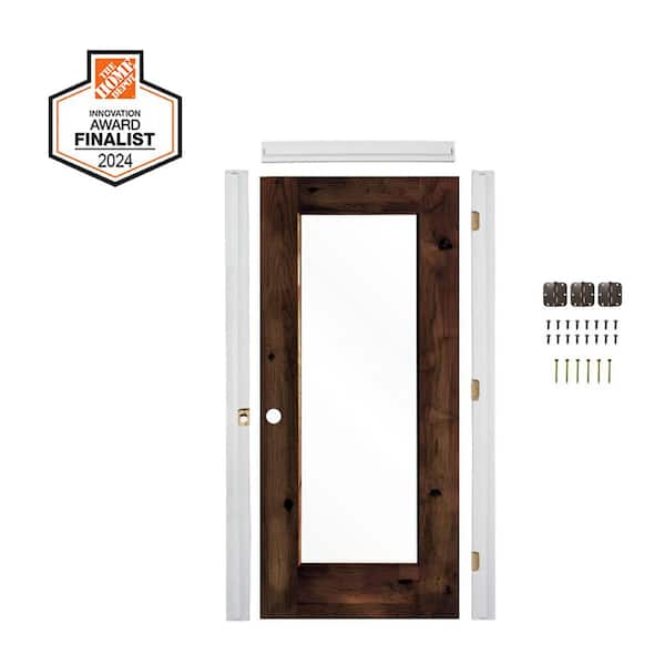 DIY 24in.x80in. Right-Hand 1-Lite ClearGlass RedMahogany Stain Alder Wood Single Interior Door Kit w/Quick Assemble Jamb