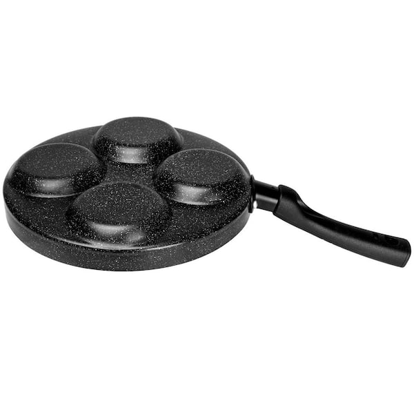 9.5 in. Black Non Stick Aluminum 4-Cup Egg Frying Omelette Pan with Bakelite Handle, Easy to Clean, Egg Cooker Pan