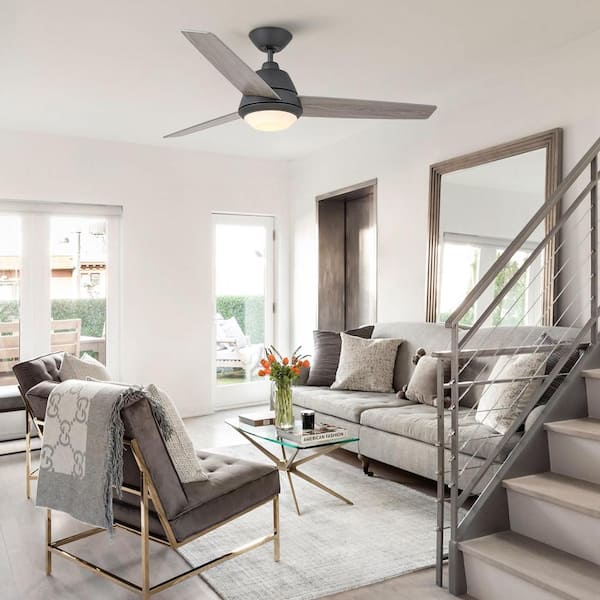 52 in. Indoor Matte Black LED Modern Ceiling Fan with Light and Wall Control