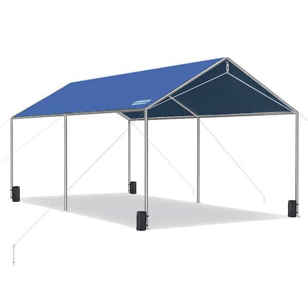 10 ft. x 20 ft. Heavy Duty Car Canopy Galvanized Frame Carport Outdoor Party Tent with 3 Reinforced Steel Cables-Blue