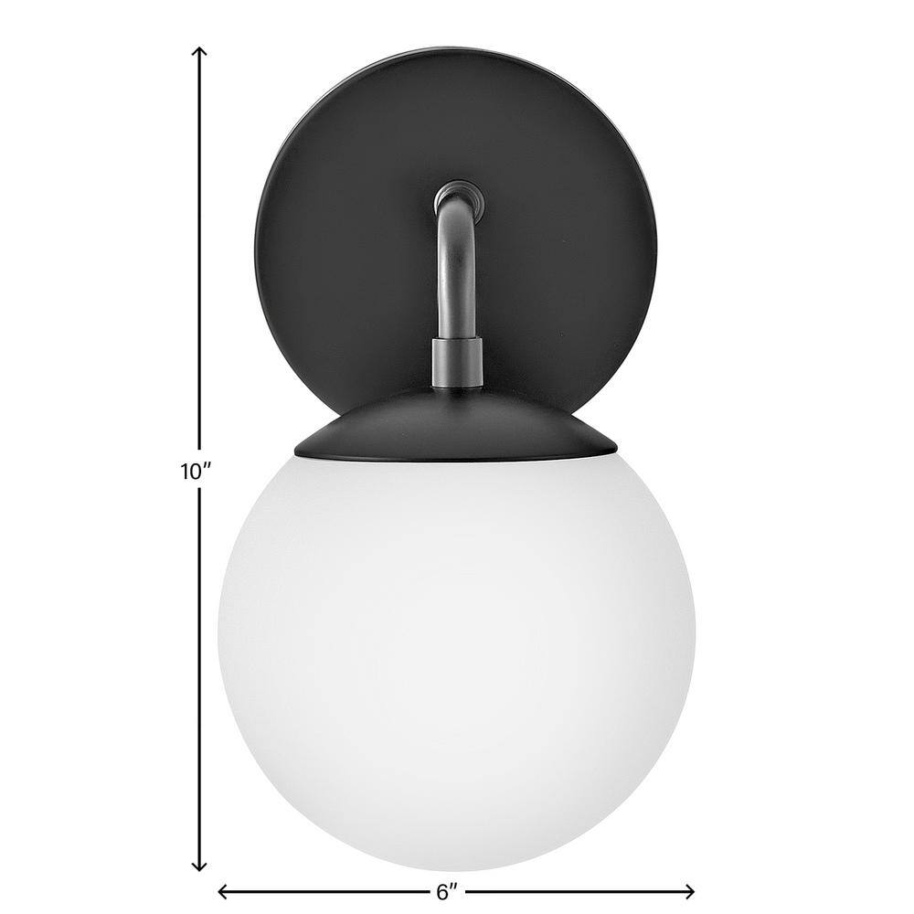 Juniper Mid-Century Modern Black Vanity Light with Opal Glass Globe