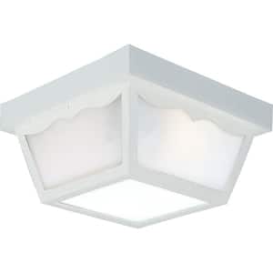 2-Light White Acrylic Shade Traditional Outdoor Close-to-Ceiling Light