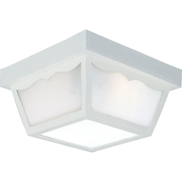 Progress Lighting 2-Light White Acrylic Shade Traditional Outdoor Close-to-Ceiling Light
