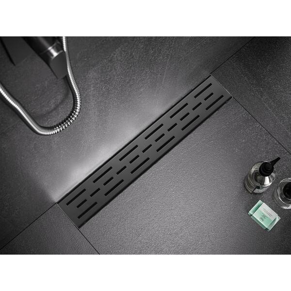 Elegante Drain Collection 28 in. Linear Stainless Steel Shower Drain with Square Hole Pattern, Matte Black