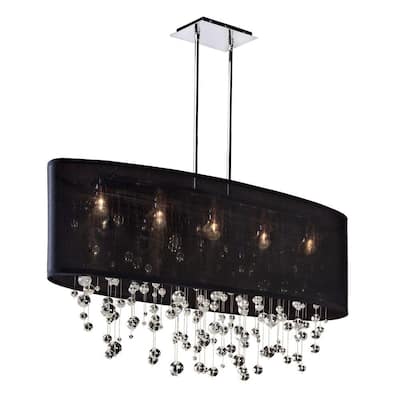 Glow Lighting Lifestyles 006 5 Light Smooth Crystal And Polished Chrome Chandelier W Black Oval Sheer Shade 006rm45sp B 7c The Home Depot Glow Lighting Lifestyles 006 5 Light, Crystal Chrome Chandelier Shade