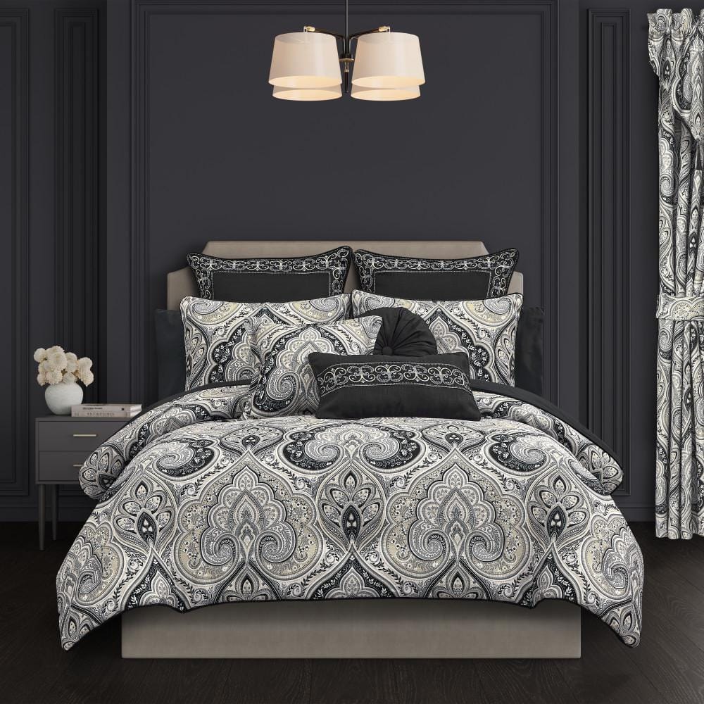 Messina Black Polyester Full/Queen 3Pc. Comforter Set