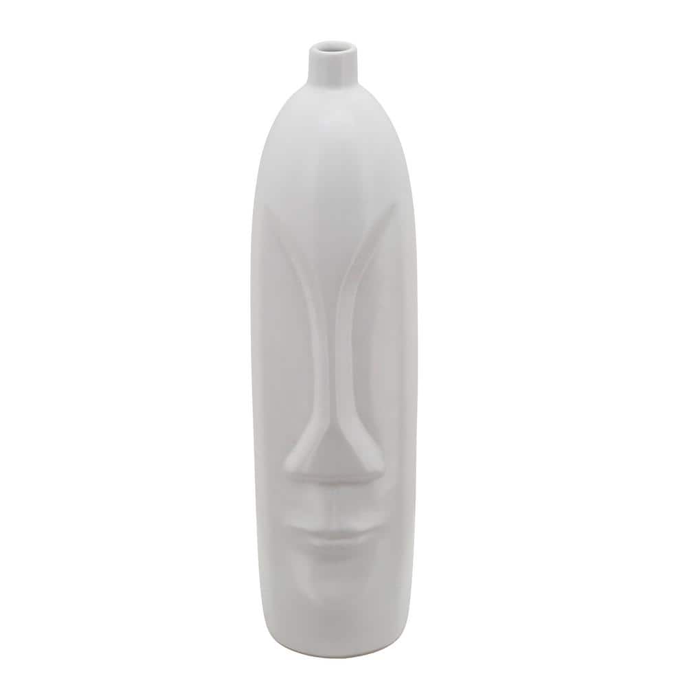 Eloise 18" White Ceramic Bouquet Vase with Abstract Face Design