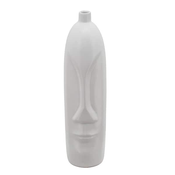 Liv & Skye 18 in. White Ceramic with Face Design Decorative Vase