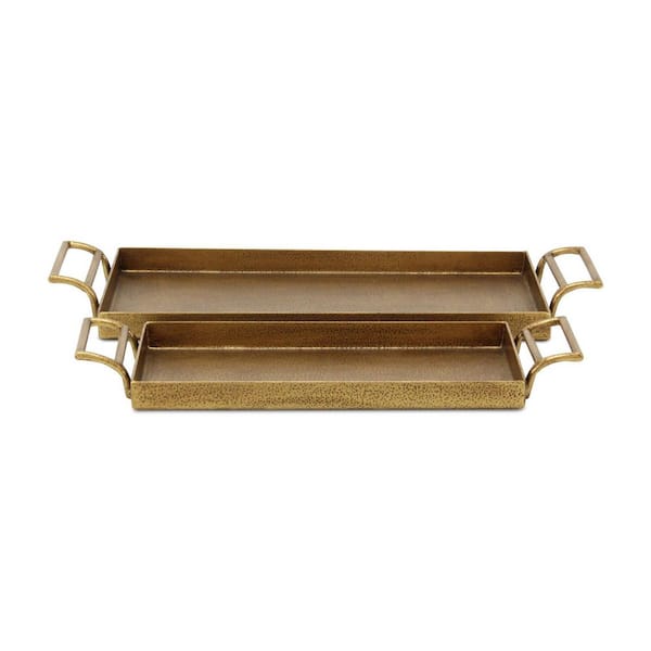 Gold Rectangle Metal 17.75 in. Tray Set of 2