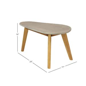 Gray Round Wood Outdoor Accent Table with Concrete Inspired Top and Slender Tapered Legs