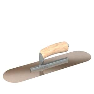 10 in. x 3 in. Golden Stainless Steel Round End Pool Trowel with Wood Handle and Short Shank